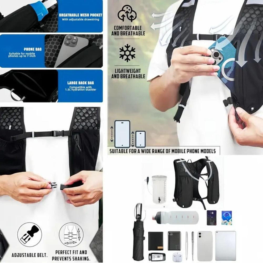 Hydration Pack Backpack - Wodoodporna, odblaskowa kamizelka do biegania, oddychająca,